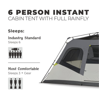 6 Person Instant Cabin Tent with Full Rainfly 11' x 9'