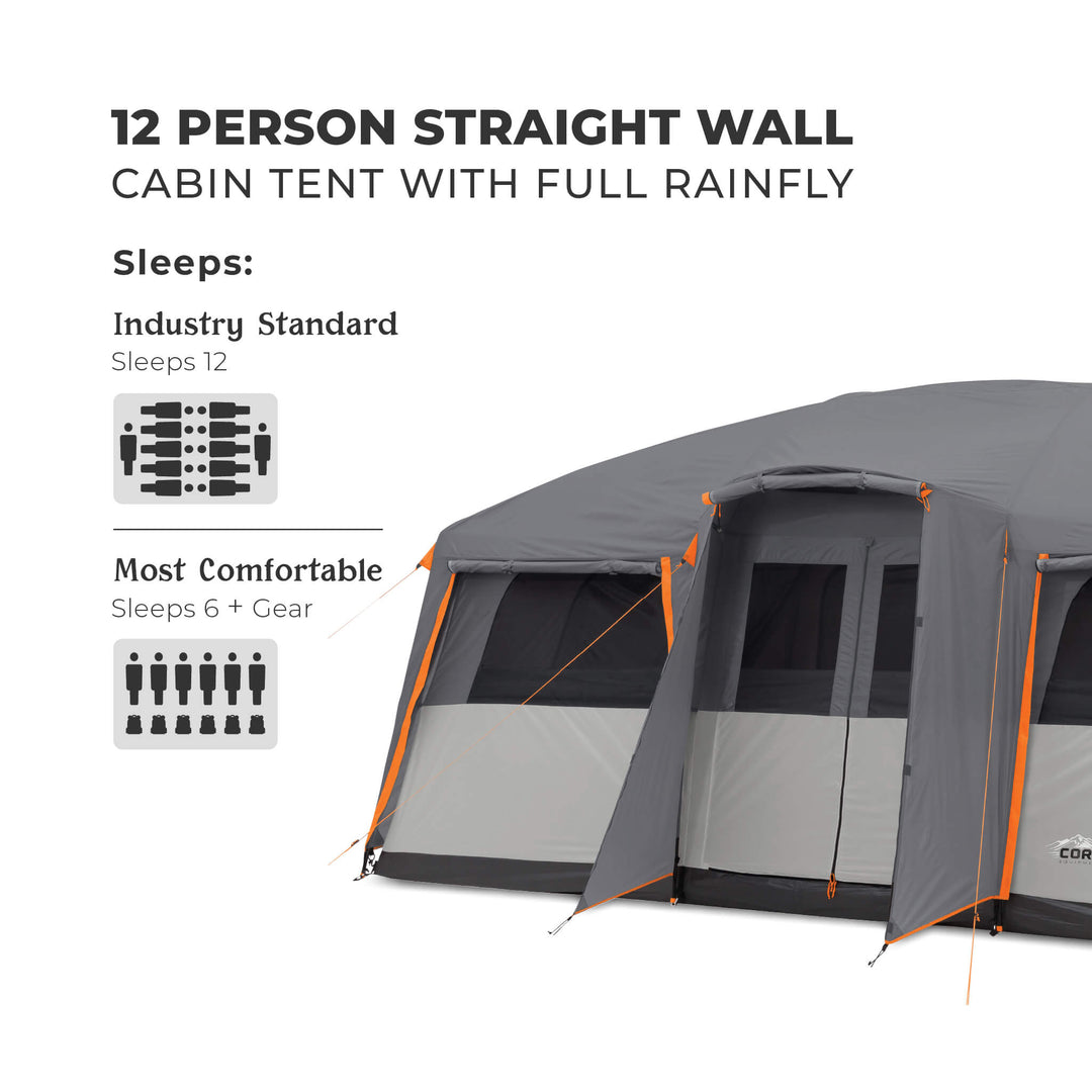 12 Person Straight Wall Cabin Tent with Full Rainfly – Core Equipment Canada