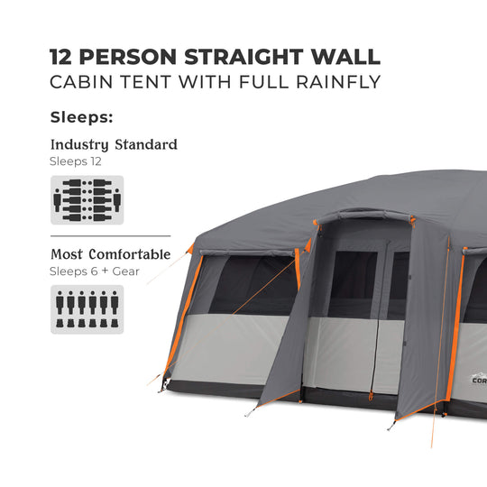 12 Person Straight Wall Cabin Tent with Full Rainfly – Core Equipment Canada