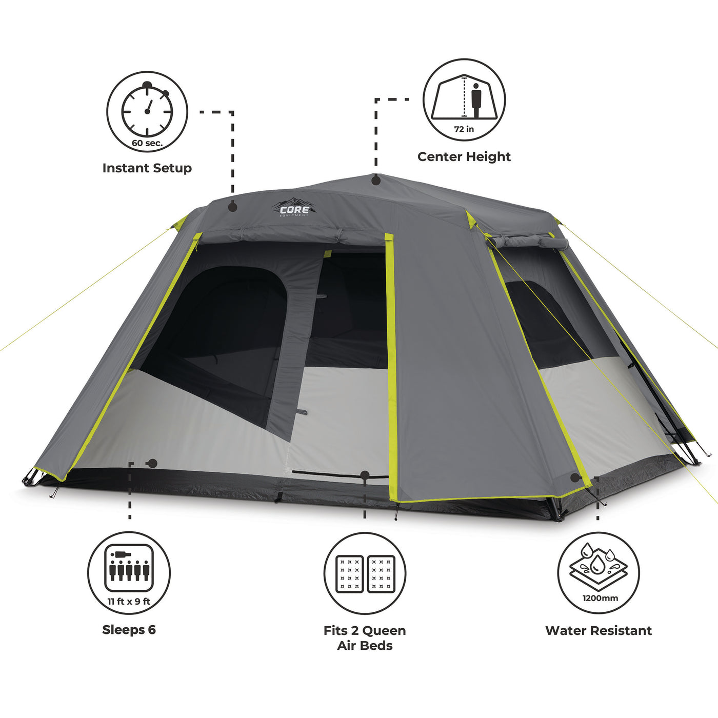 6 Person Instant Cabin Tent with Full Rainfly 11' x 9'