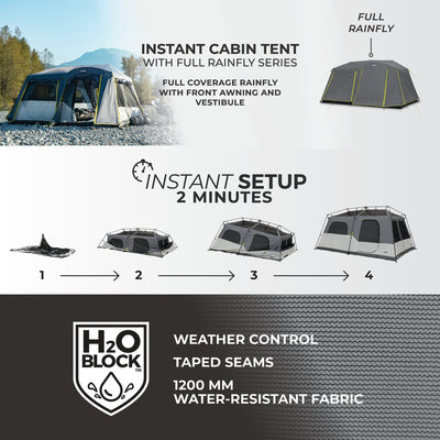 9 Person Instant Cabin Tent with Full Rainfly 14' x 9'