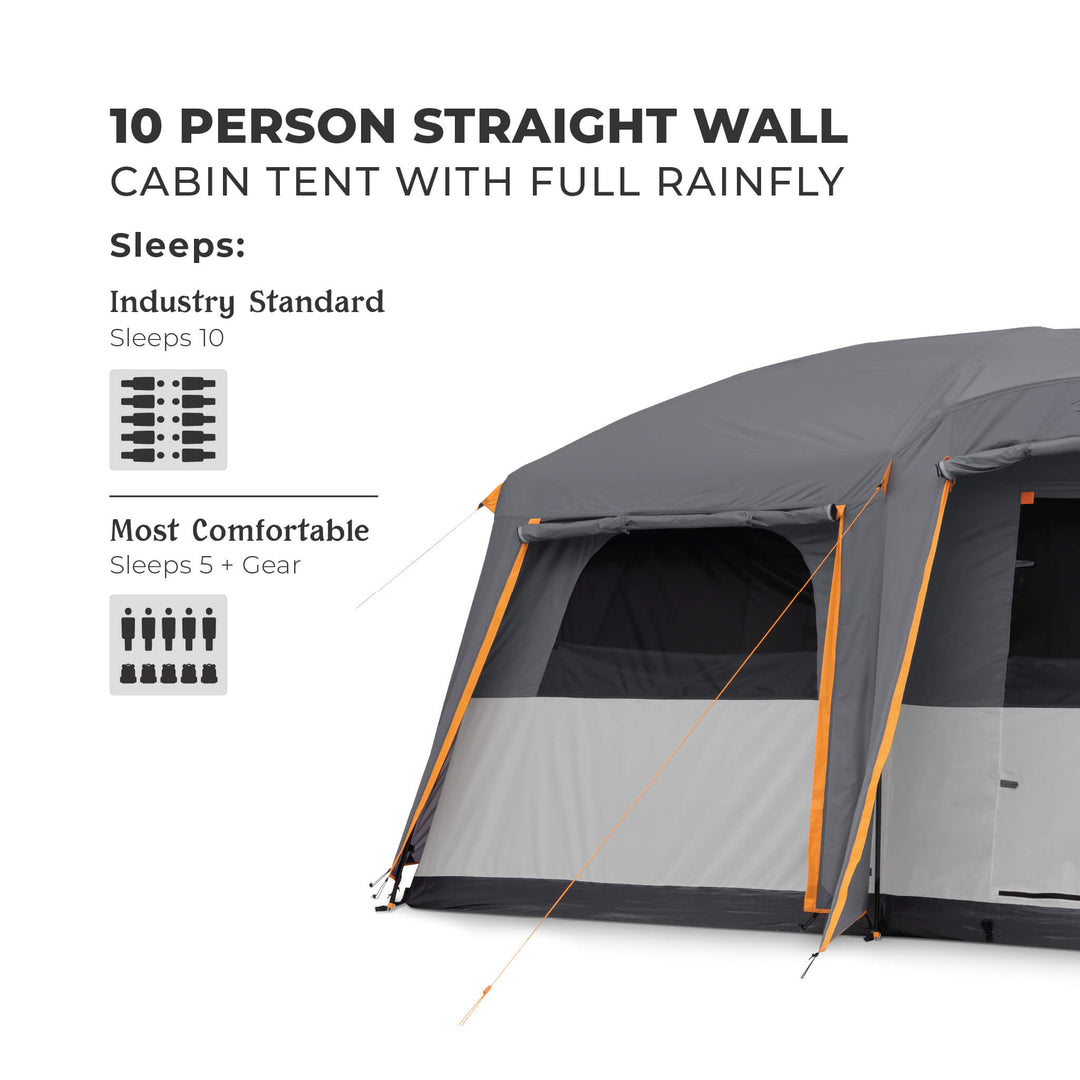 10 Person Straight Wall Cabin Tent with Full Rainfly – Core Equipment Canada