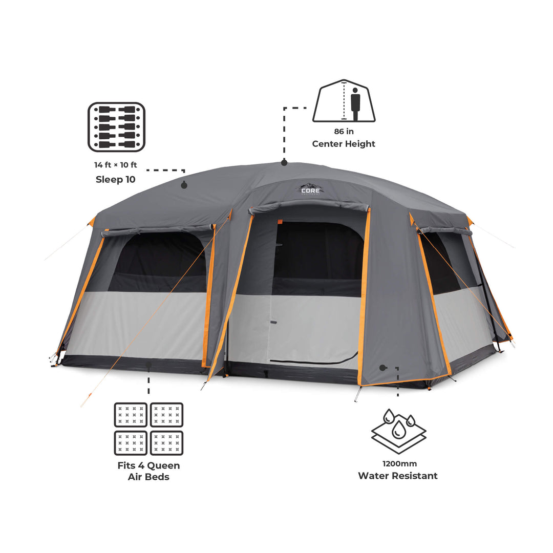 10 Person Straight Wall Cabin Tent with Full Rainfly 14' x 10