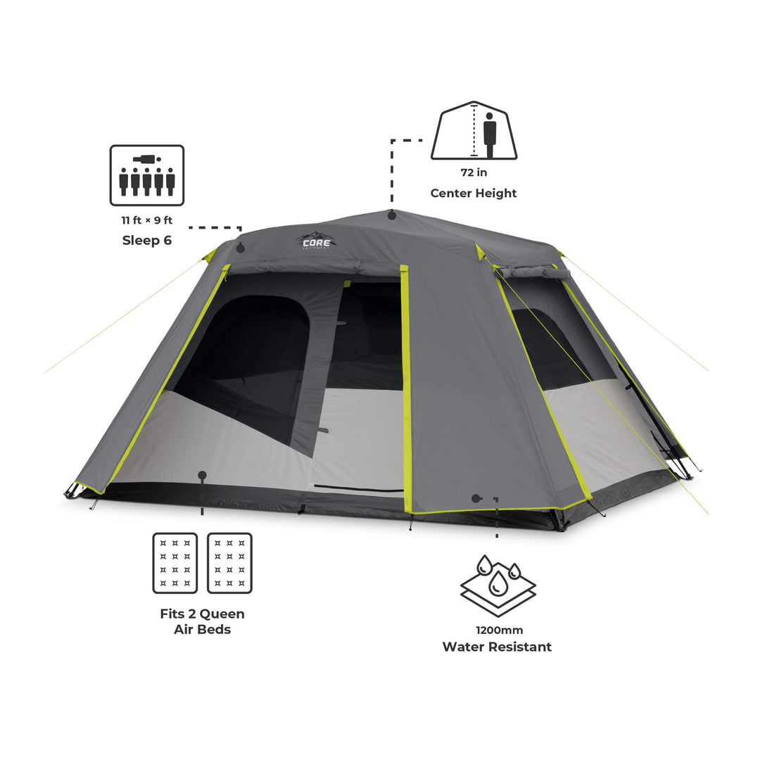 6 Person Instant Cabin Tent with Full Rainfly 11' x 9