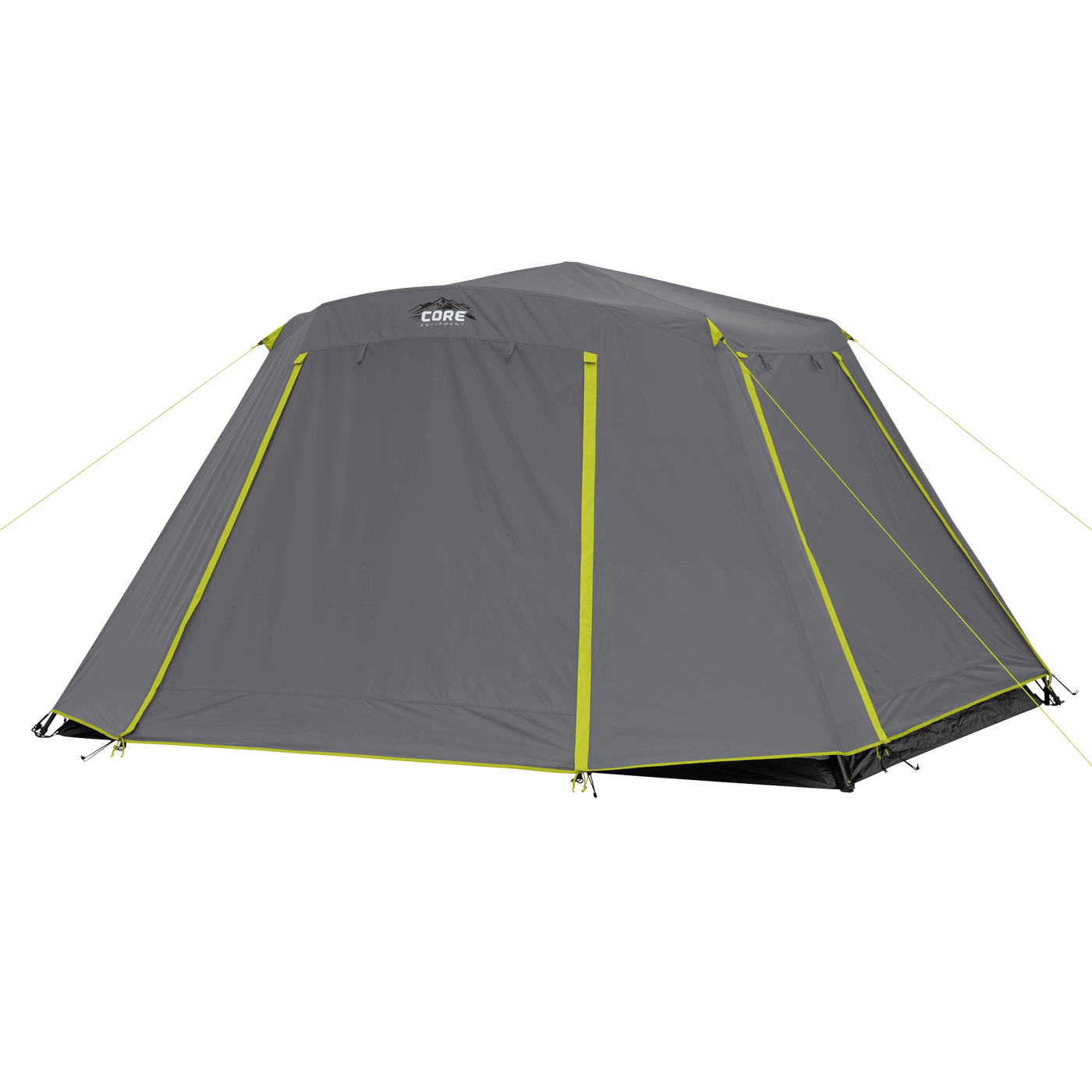 CORE 6 person instant cabin tent with full coverage rainfly, pre-attached poles, and durable design for quick outdoor setup.