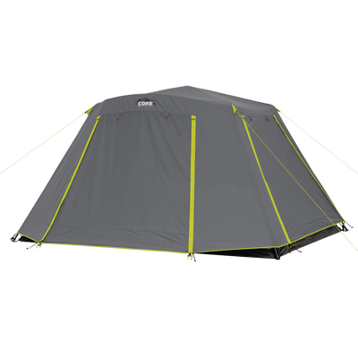 CORE 6 person instant cabin tent with full coverage rainfly, pre-attached poles, and durable design for quick outdoor setup.