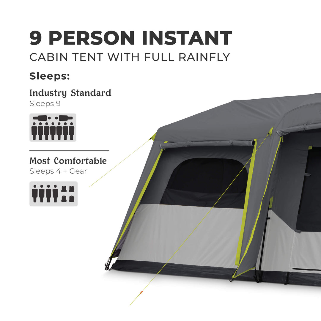 9 Person Instant Cabin Tent with Full Rainfly 14' x 9' – Core