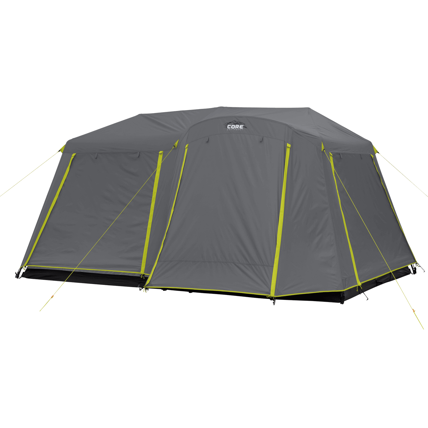 CORE 9 person instant cabin tent with full coverage rainfly, pre-attached poles, and durable design for quick outdoor setup.